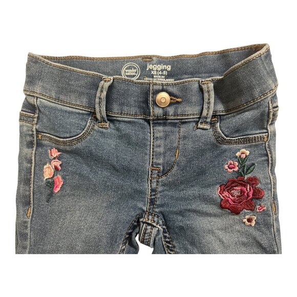 Wonder Nation Girls Jeggings | Size XS (4โ5) | Floral Embroidered Denim - Picture 4 of 4